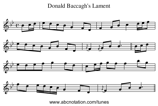 Donald Baccagh's Lament - staff notation