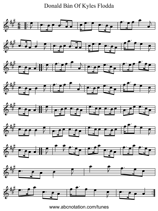Donald Bàn Of Kyles Flodda - staff notation