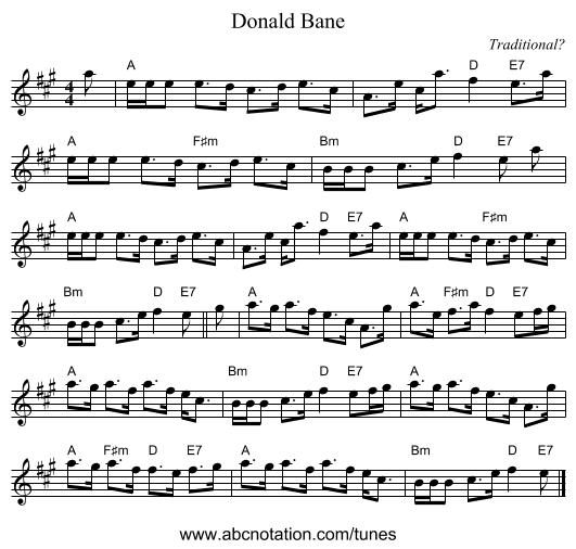 Donald Bane - staff notation