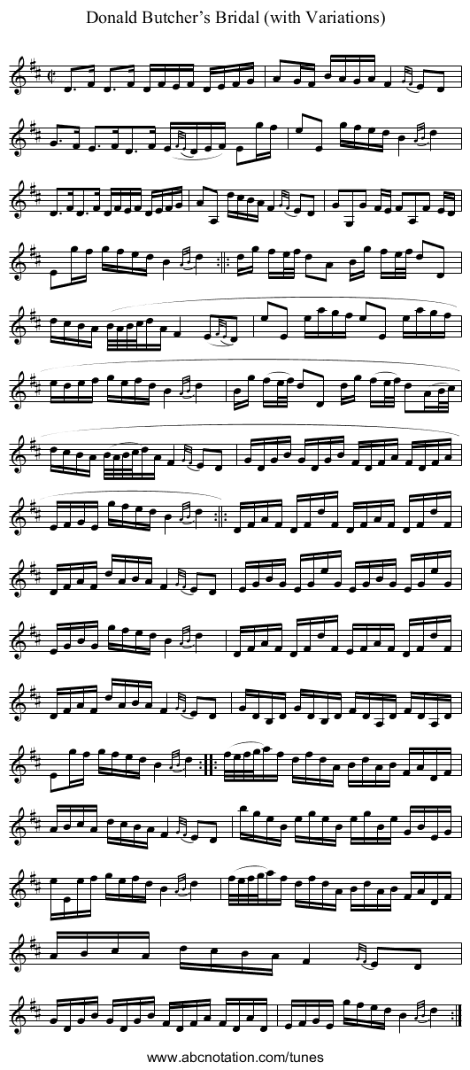 Donald Butcher’s Bridal (with Variations) - staff notation