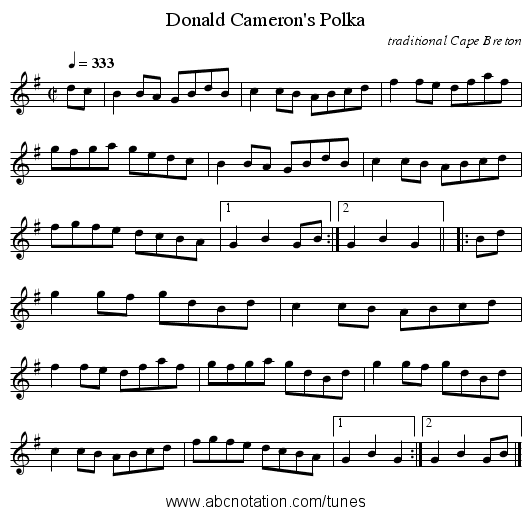 Donald Cameron's Polka - staff notation