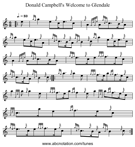 Donald Campbell's Welcome to Glendale - staff notation