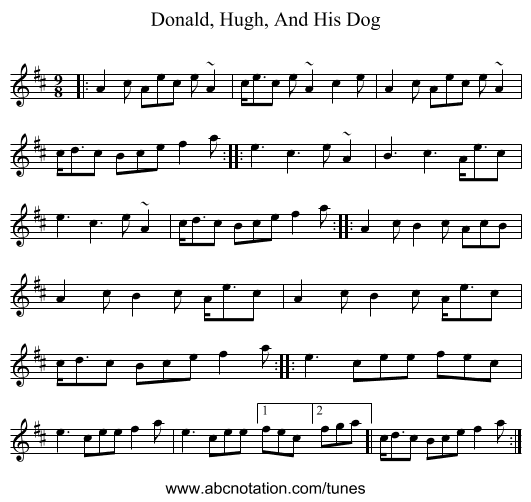 Donald, Hugh, And His Dog - staff notation