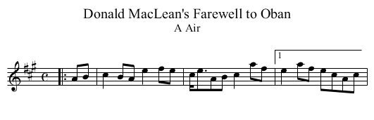 Donald MacLean's Farewell to Oban - staff notation