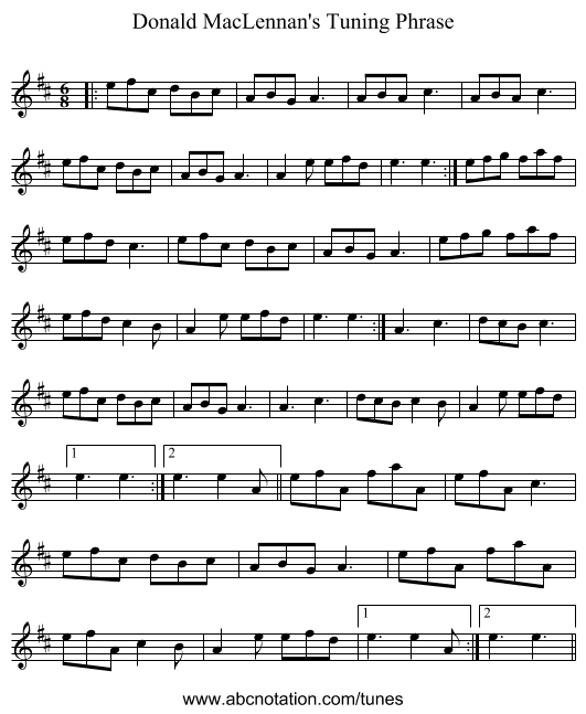Donald MacLennan's Tuning Phrase - staff notation