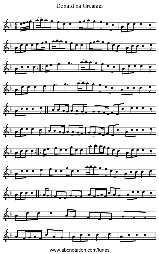 Donald na Greanna - staff notation