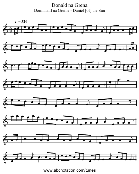 Donald na Grena - staff notation