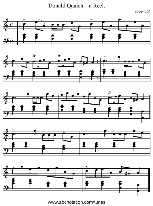 Donald Quaich.   a Reel. - staff notation