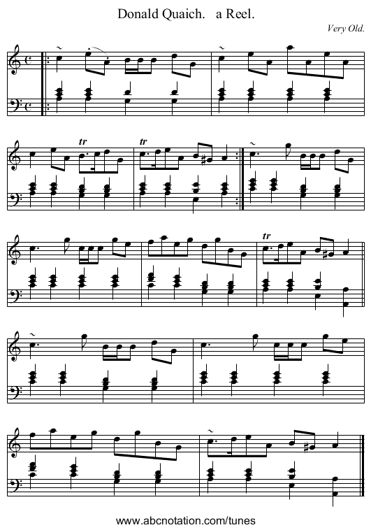 Donald Quaich.   a Reel. - staff notation