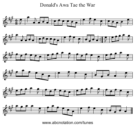 Donald's Awa Tae the War - staff notation