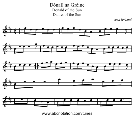 Dónall na Gréine - staff notation