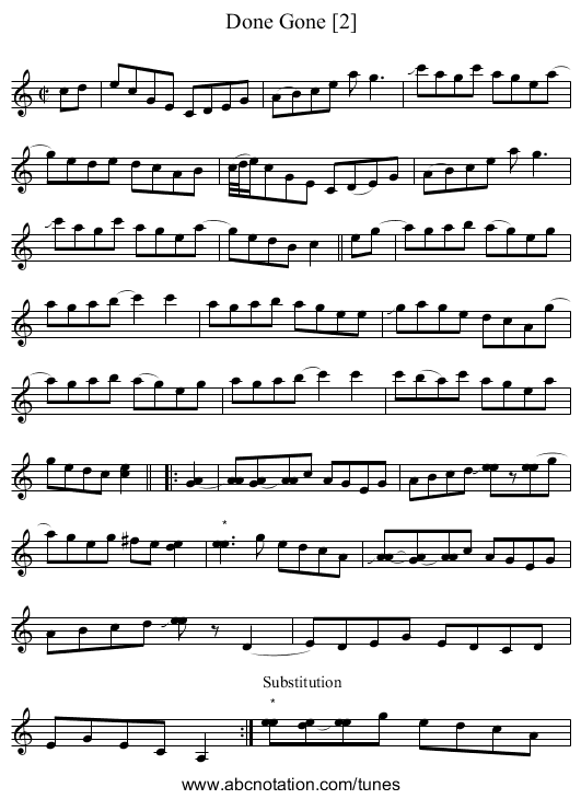 Done Gone [2] - staff notation