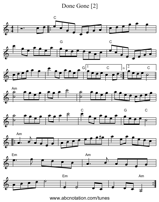 Done Gone [2] - staff notation