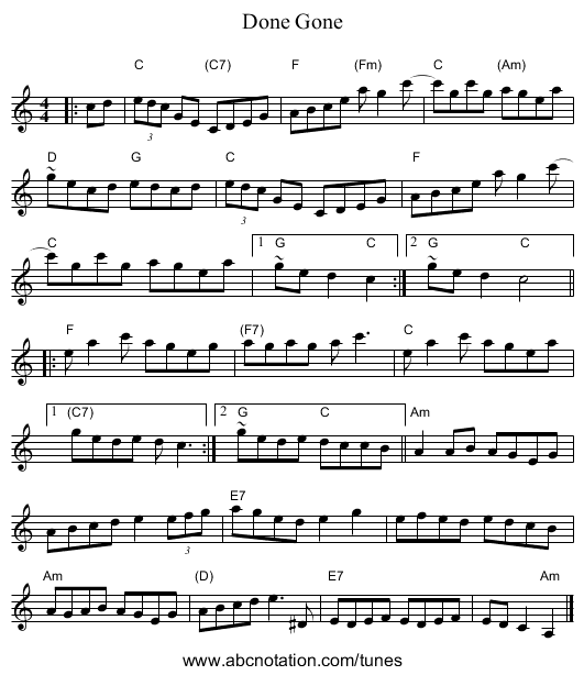 Done Gone - staff notation