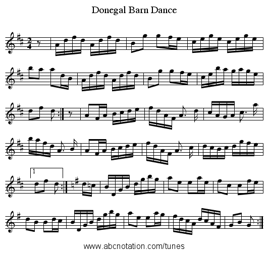 Donegal Barn Dance - staff notation
