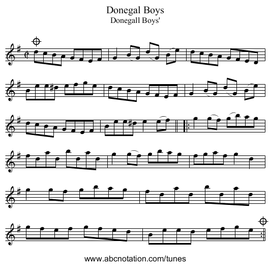 Donegal Boys - staff notation