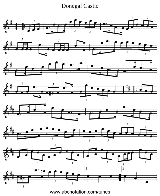 Donegal Castle - staff notation