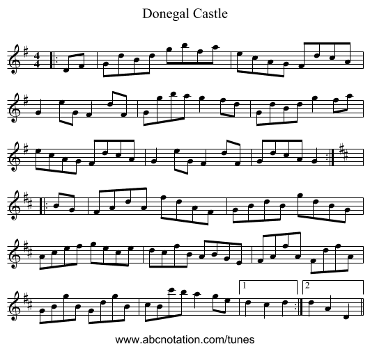 Donegal Castle - staff notation