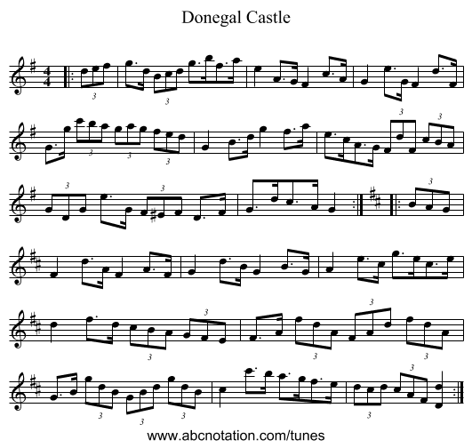 Donegal Castle - staff notation