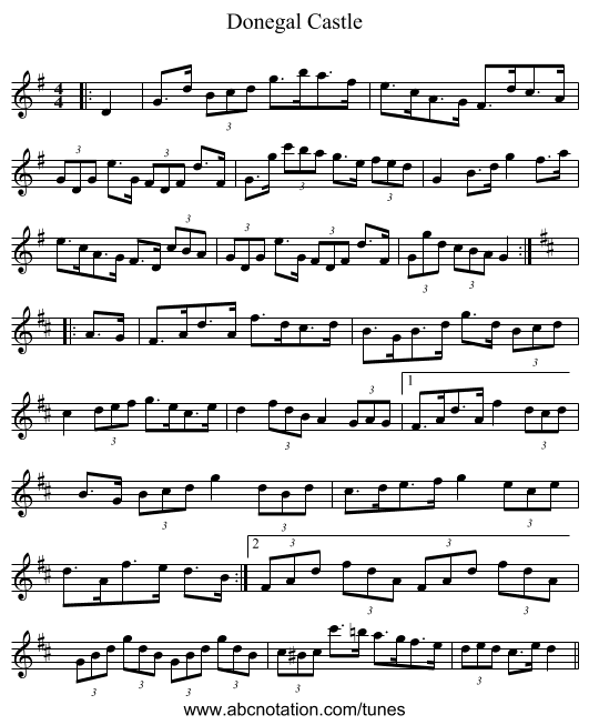 Donegal Castle - staff notation