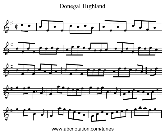 Donegal Highland - staff notation