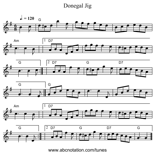 Donegal Jig - staff notation