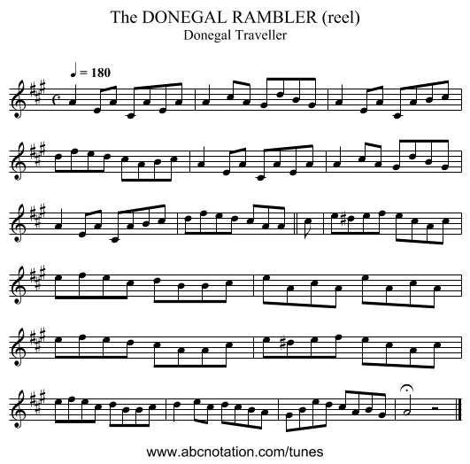 DONEGAL RAMBLER (reel), The - staff notation