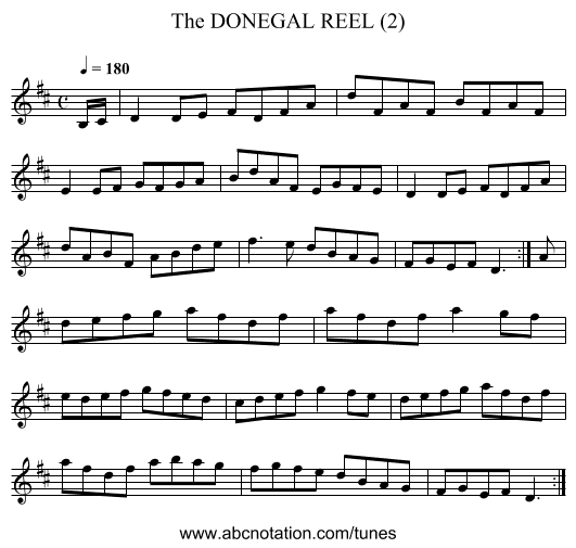 DONEGAL REEL (2), The - staff notation