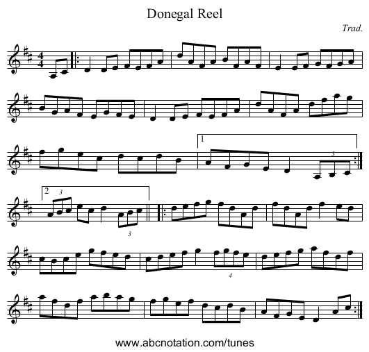 Donegal Reel - staff notation