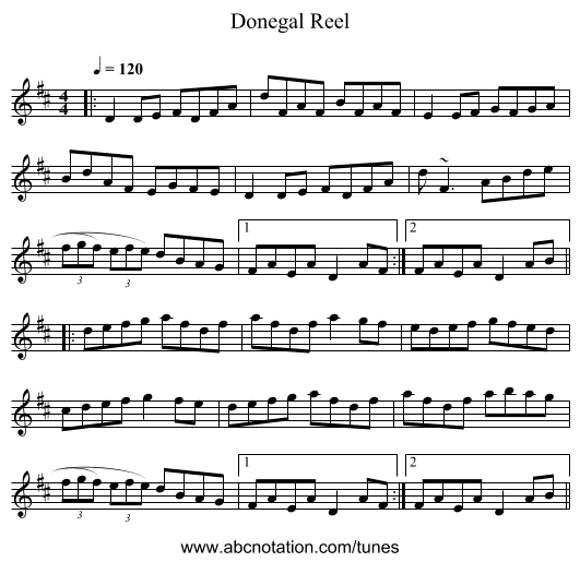 Donegal Reel - staff notation