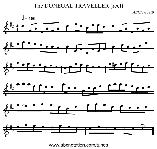 DONEGAL TRAVELLER (reel), The - staff notation