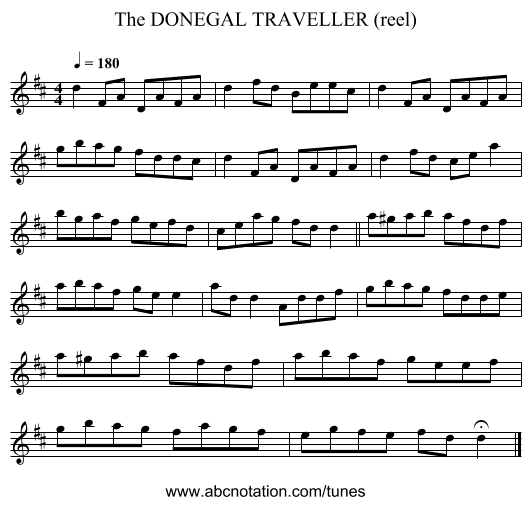 DONEGAL TRAVELLER (reel), The - staff notation
