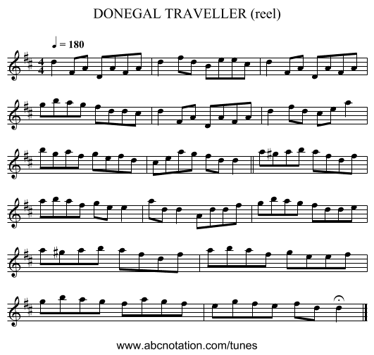 DONEGAL TRAVELLER (reel) - staff notation