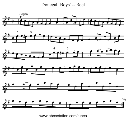 Donegall Boys' -- Reel - staff notation