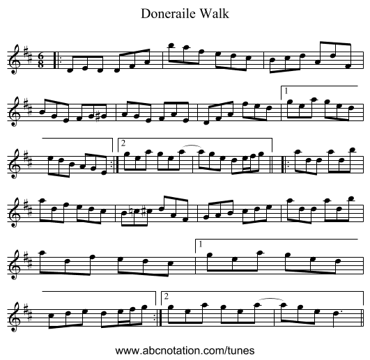 Doneraile Walk - staff notation