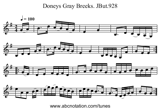 Doneys Gray Breeks. JBut.928 - staff notation