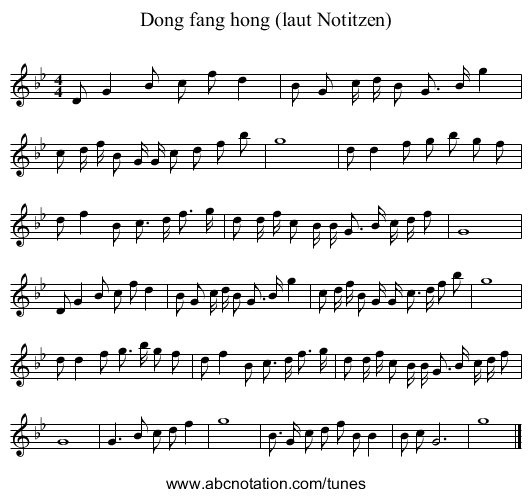 Dong fang hong (laut Notitzen) - staff notation