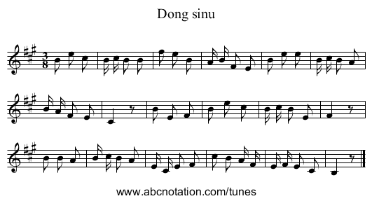 Dong sinu - staff notation