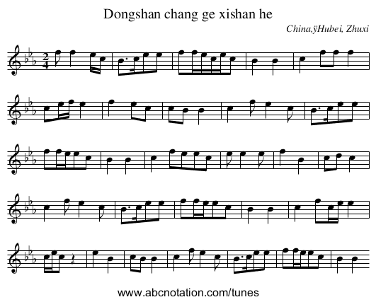 Dongshan chang ge xishan he - staff notation