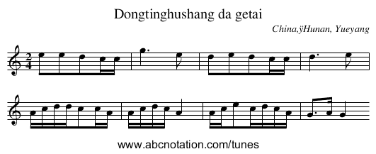 Dongtinghushang da getai - staff notation
