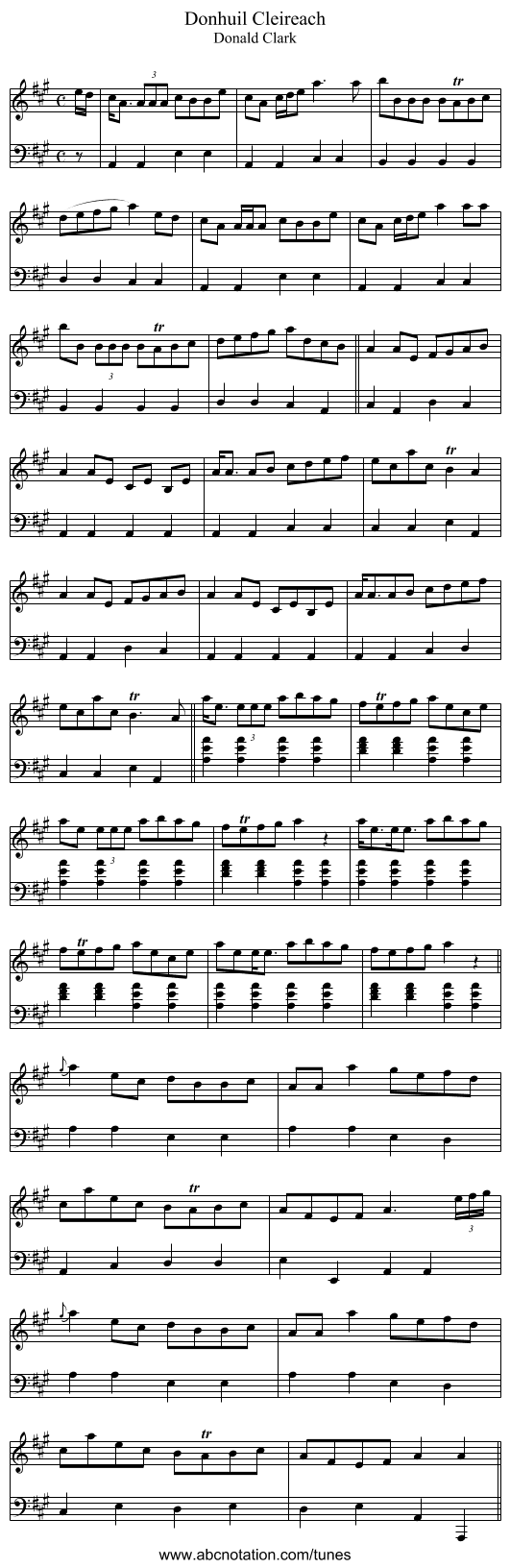Donhuil Cleireach - staff notation