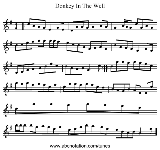 Donkey In The Well - staff notation