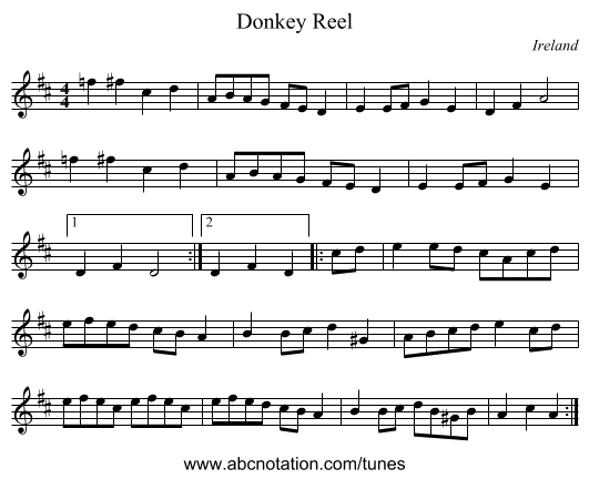 Donkey Reel - staff notation
