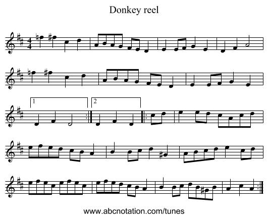 Donkey reel - staff notation