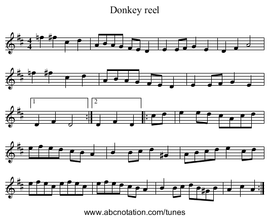 Donkey reel - staff notation