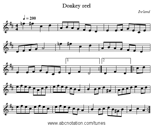 Donkey reel - staff notation