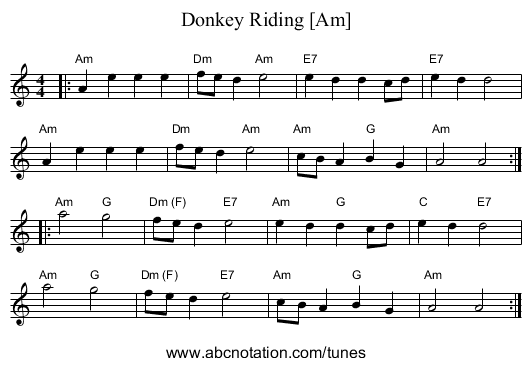 Donkey Riding [Am] - staff notation