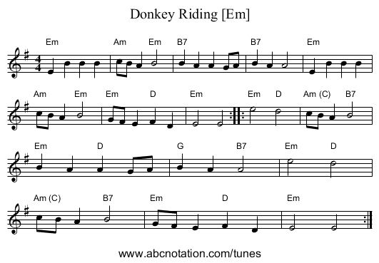 Donkey Riding [Em] - staff notation