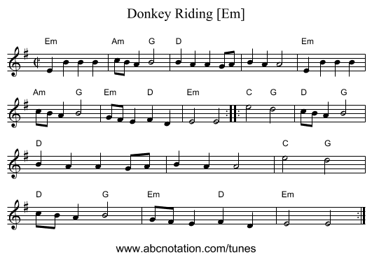 Donkey Riding [Em] - staff notation