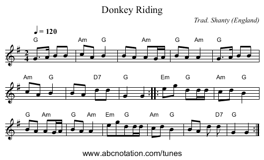 Donkey Riding - staff notation